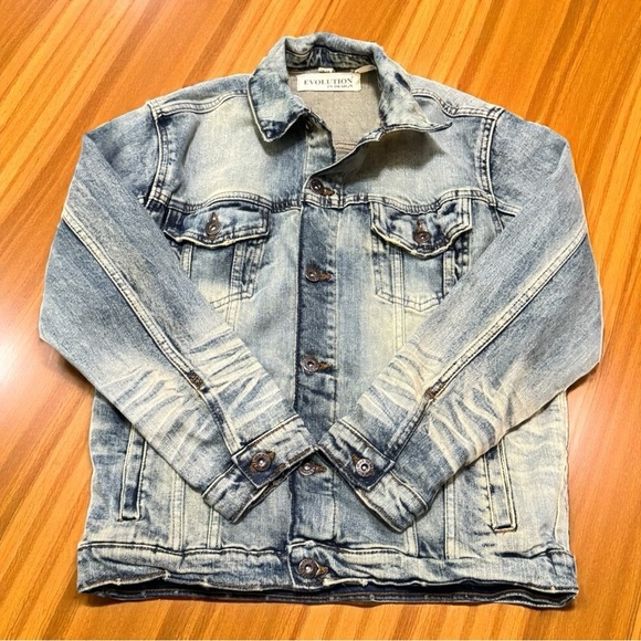 🧢 Evolution in Design Youth Denim Jacket Sz L (14–16) Distressed Look - Picture 9 of 13